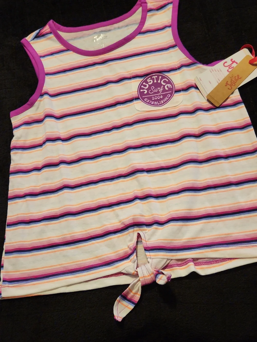 $3/Bundled- Justice Pink Purple White Striped Tie-Front Tank